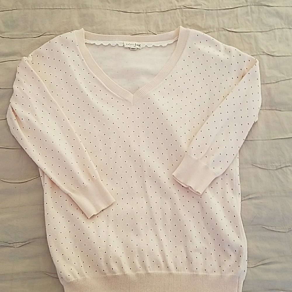 Pink sweater with black polka dots
